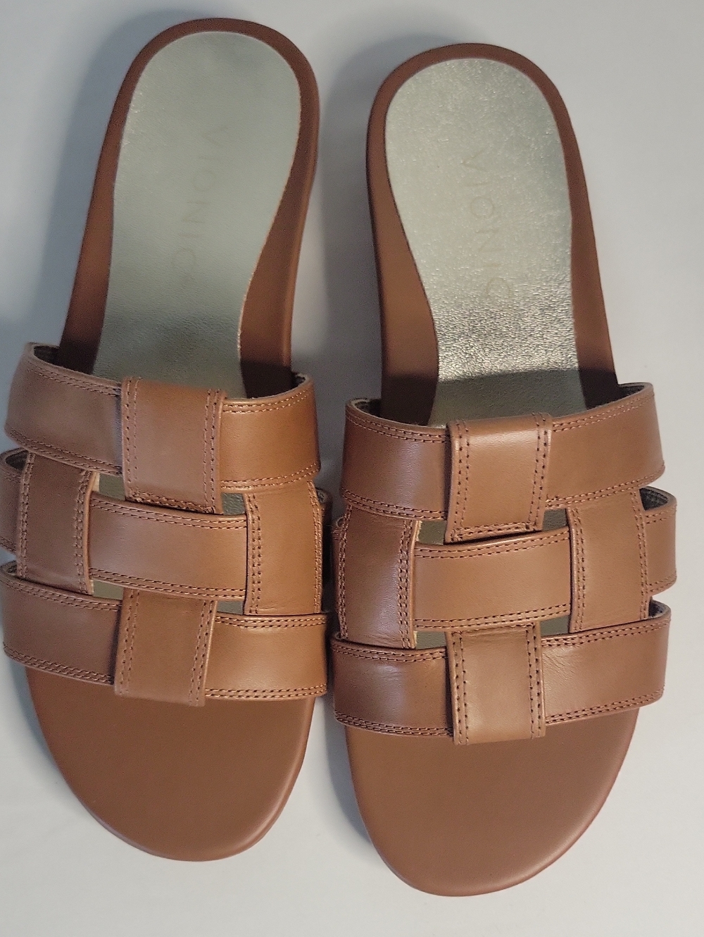 Vionic Brown Leather Woven Slide Sandals
